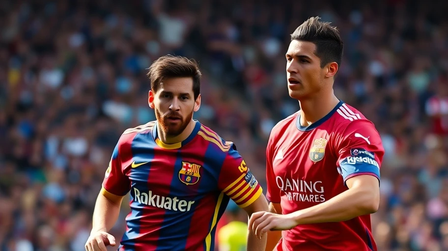 Ảnh Messi và Ronaldo nổi bật trên sân bóng
