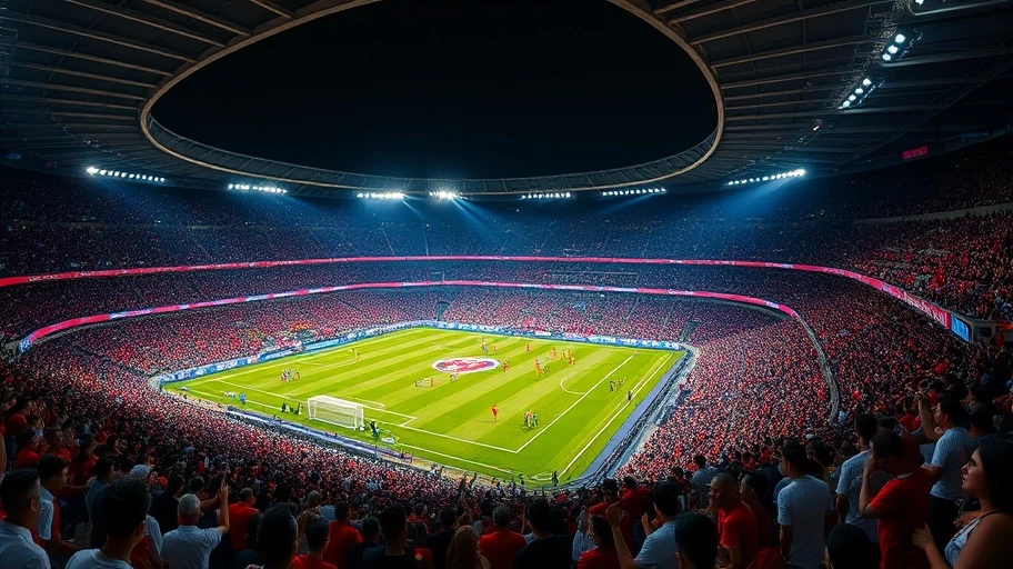 Cảnh sân vận động đông đúc trong trận đấu vòng bảng Champions League.