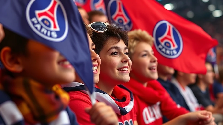 Cổ động viên PSG với cờ vẫy tại trận đấu.