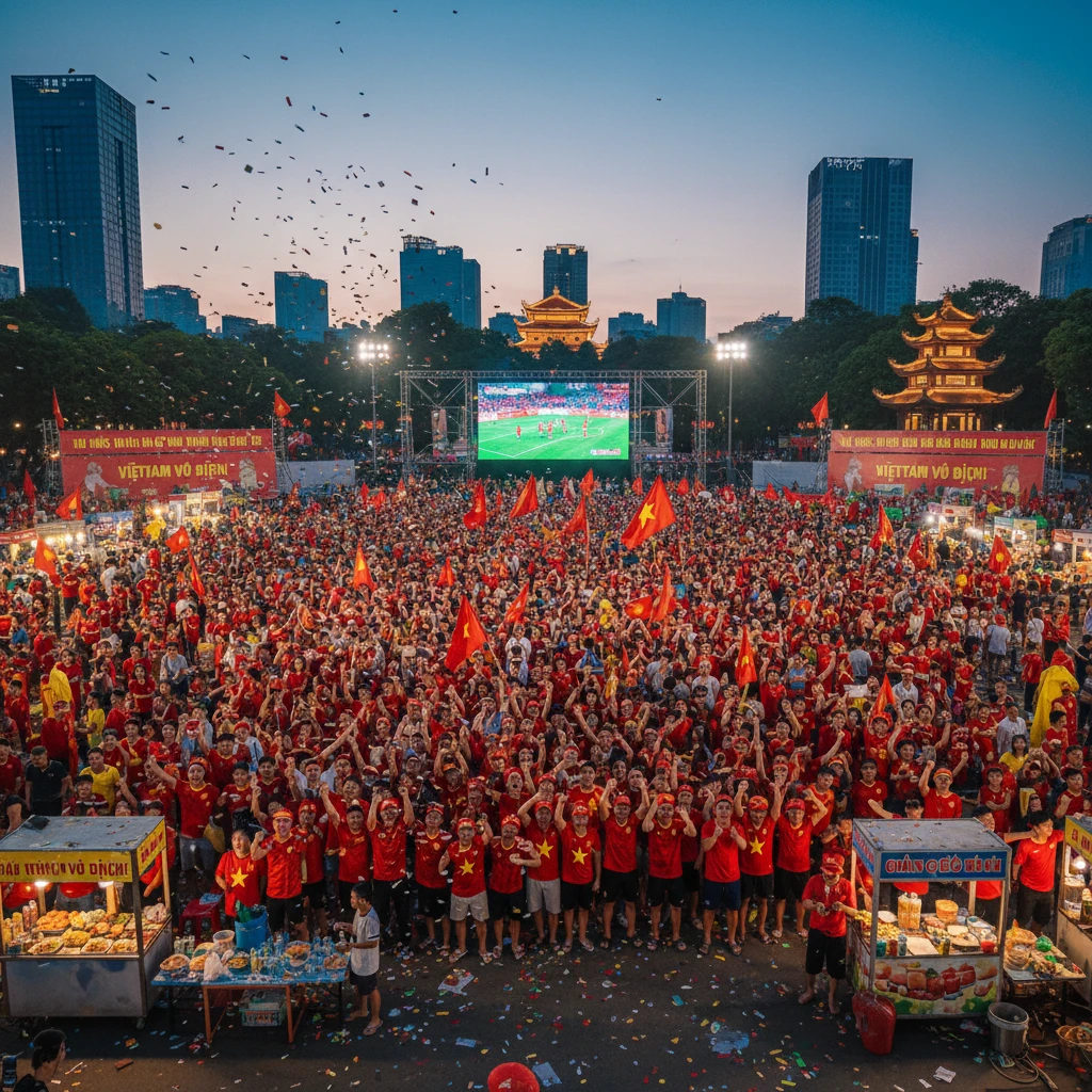 Đám đông người hâm mộ xem trận siêu kinh điển tại sân vận động.