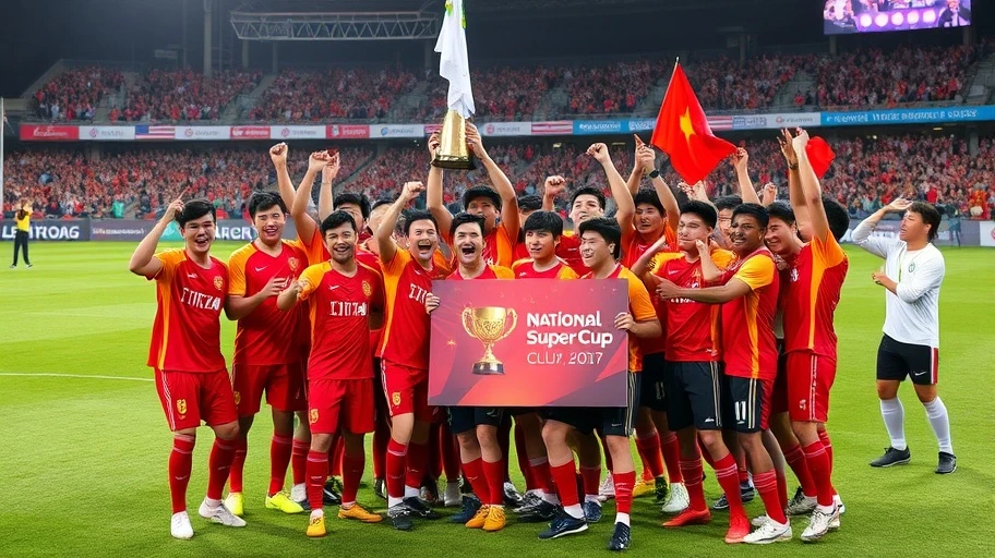 Đội bóng Việt Nam ăn mừng chiến thắng tại Siêu cúp Quốc gia