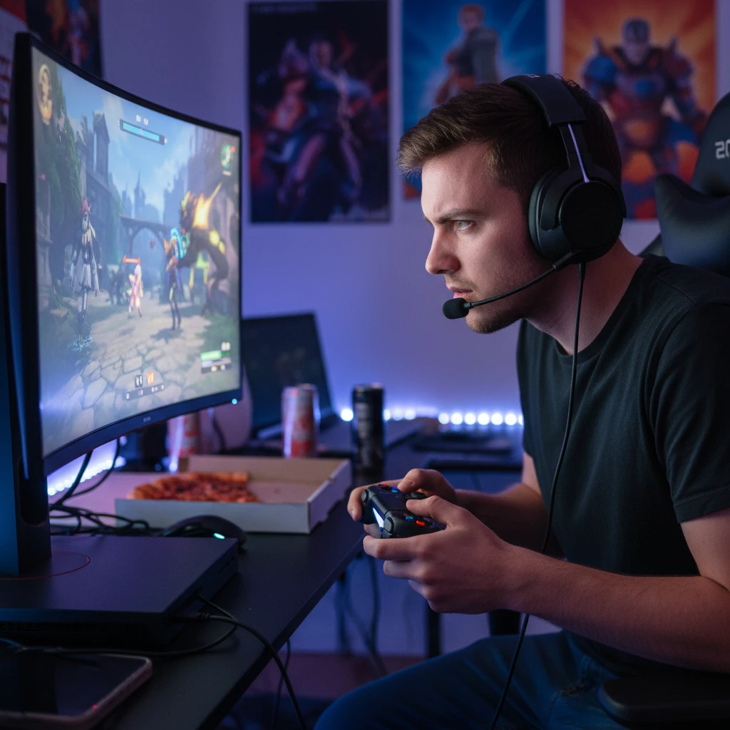 Gamer tập trung nâng cao kỹ năng chơi game.