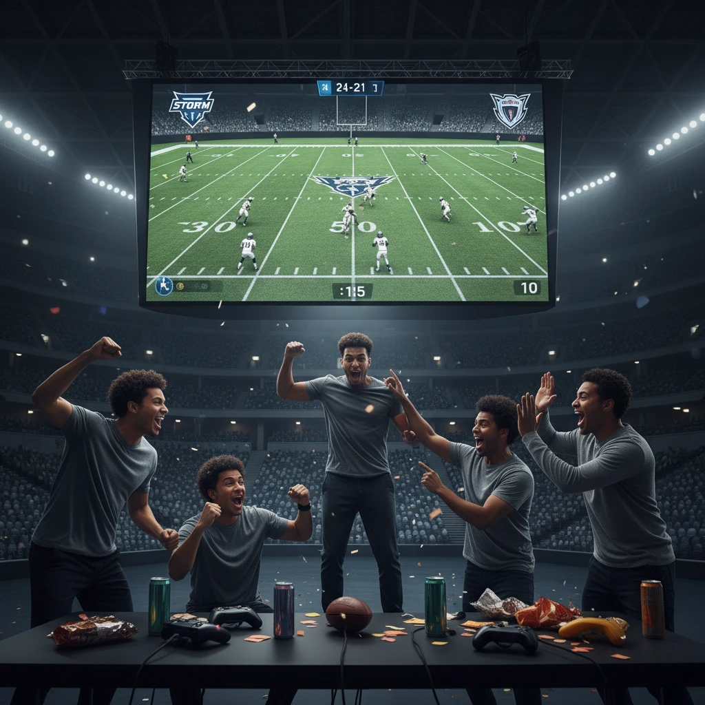 Hình ảnh chiến thuật bóng đá trên màn hình lớn với người chơi sôi nổi.