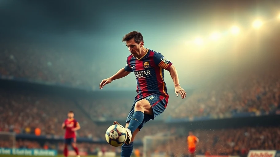 Hình ảnh Lionel Messi đang tham gia một trận đấu bóng đá nổi tiếng.