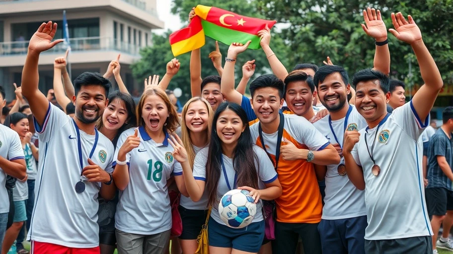 Hình ảnh người hâm mộ bóng đá đa dạng đang ăn mừng tại Việt Nam.