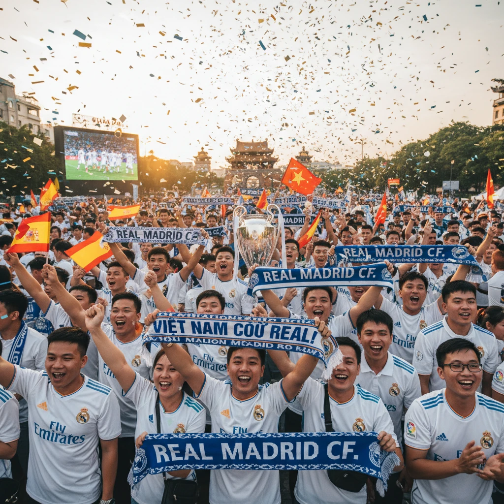 Hình ảnh người hâm mộ Real Madrid cổ vũ cuồng nhiệt