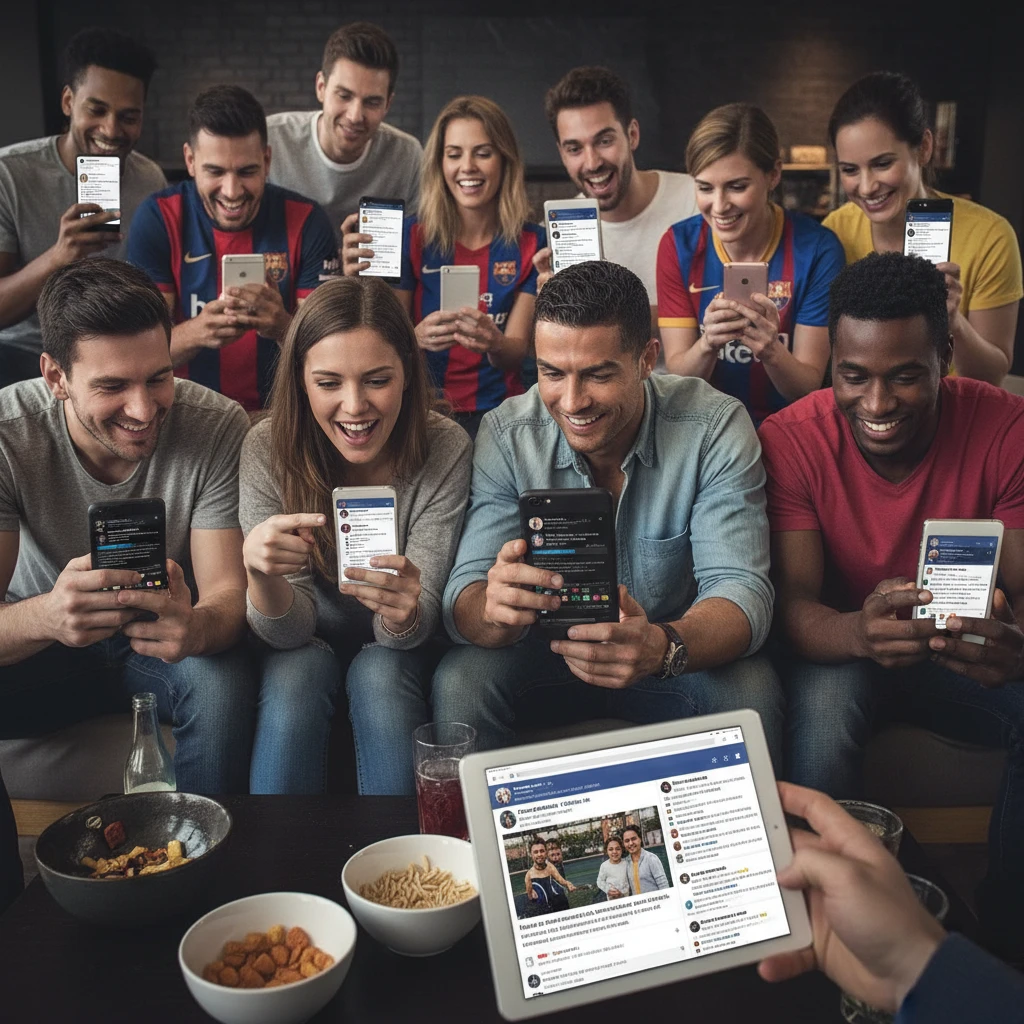 Hình ảnh người hâm mộ tương tác với bài viết của ngôi sao UFC và bóng đá trên Facebook.