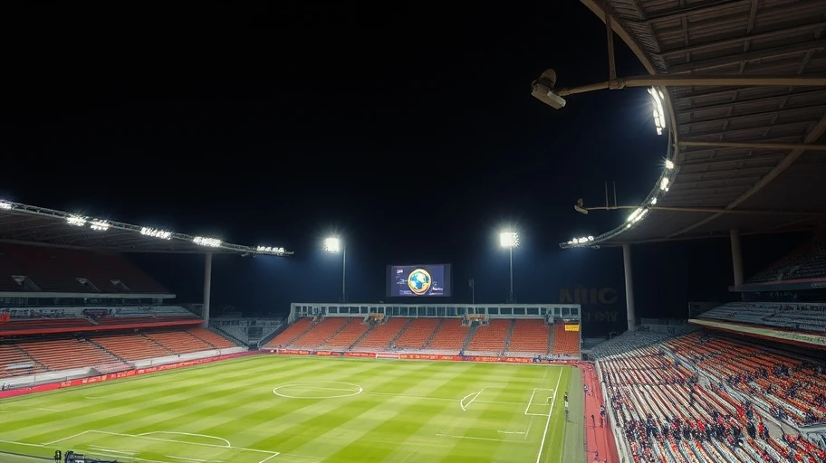 Hình ảnh sân vận động bóng đá với camera an ninh