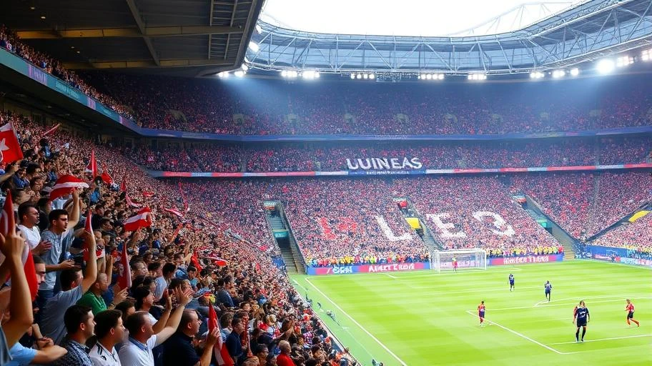 Hình ảnh trận đấu UEFA Champions League với động lực cổ vũ của khán giả.