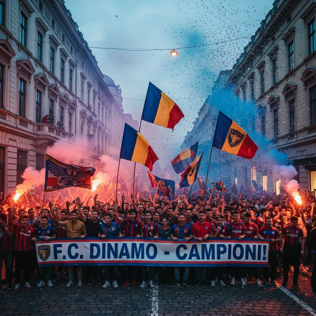 Người hâm mộ bóng đá FCSB ăn mừng trên đường phố.