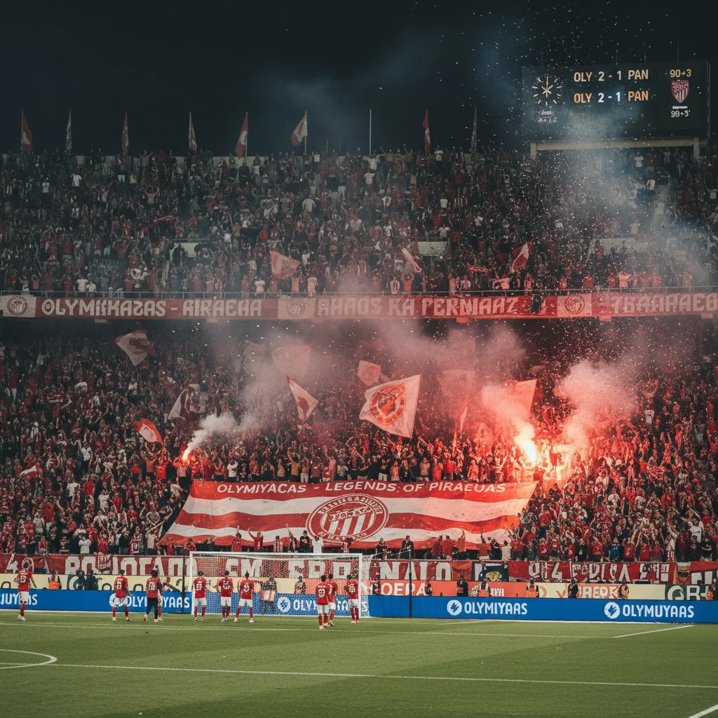 Người hâm mộ Olympiacos tại sân vận động Karaiskakis