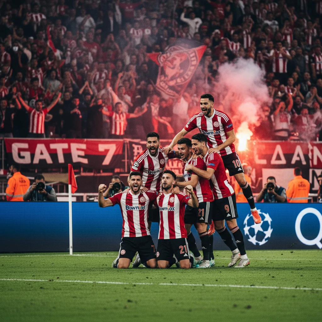 Olympiacos cầu thủ ăn mừng chiến thắng trong trận đấu Champions League