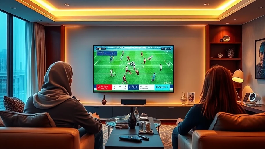 Phòng khách hiện đại với TV phát sóng Champions League trên beIN Sports